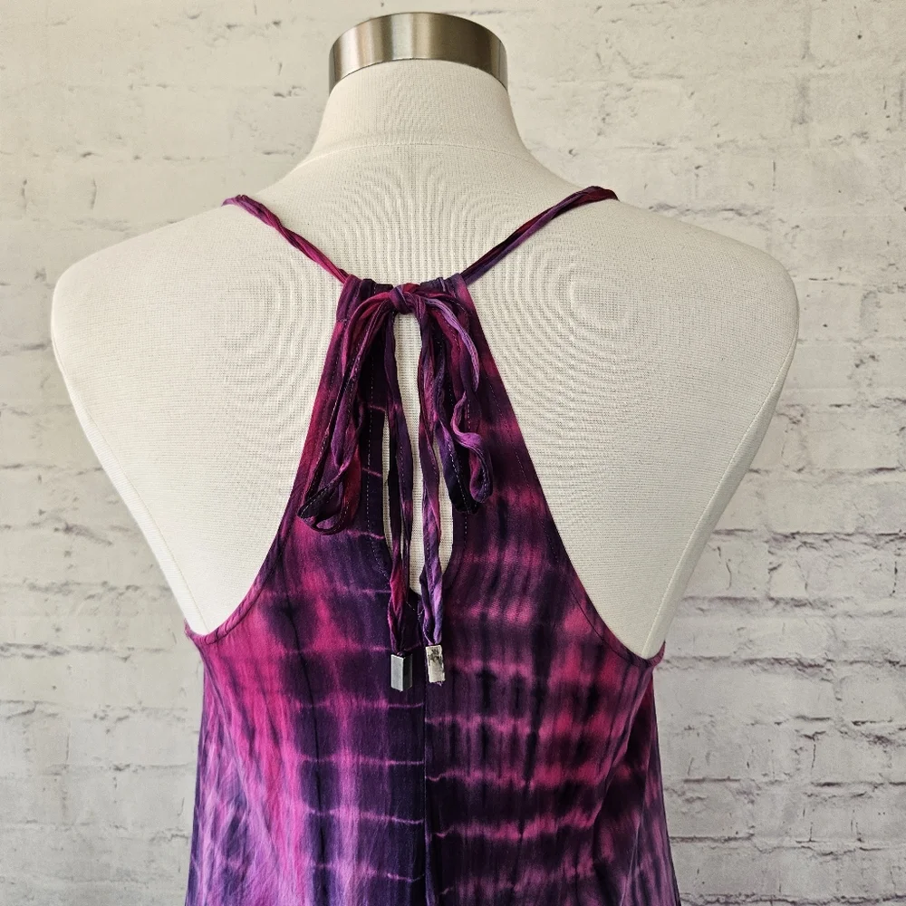 Lovestitch Pink Purple Tie-dye V-Neck Handkerchief Hem Beach Cover Dress Medium